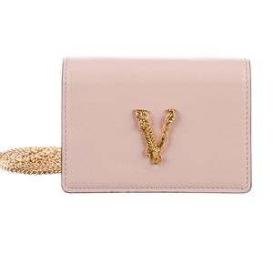 Versace Virtus Mini Leather Bag Wallet on Chain Pouch Blush Pink Gold